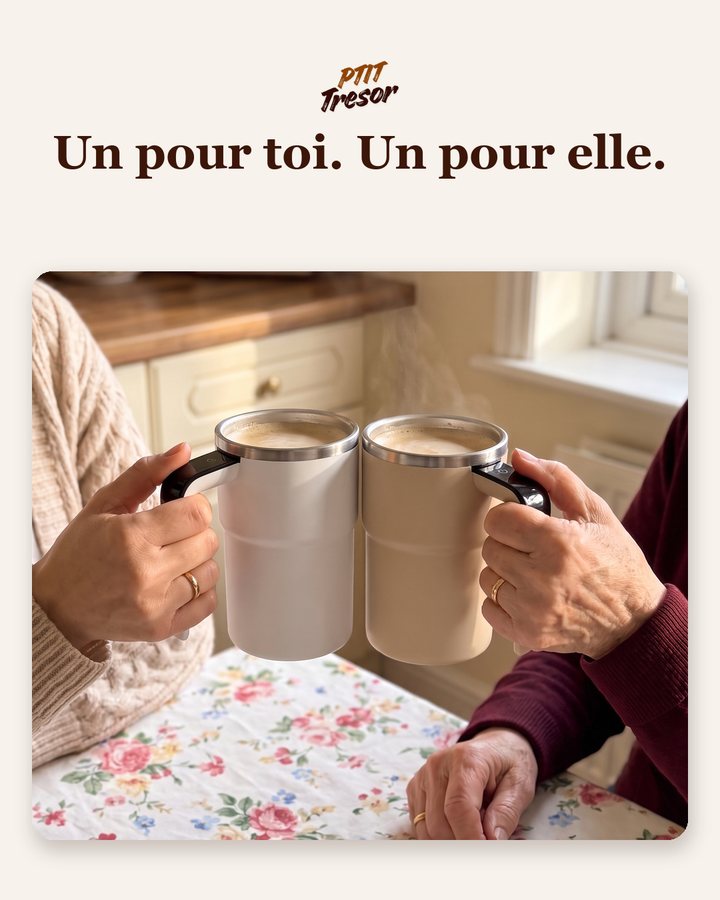 Visuel publicitaire P'tit Trésor, mug mélangeur, boutique en ligne suisse, 2/3
